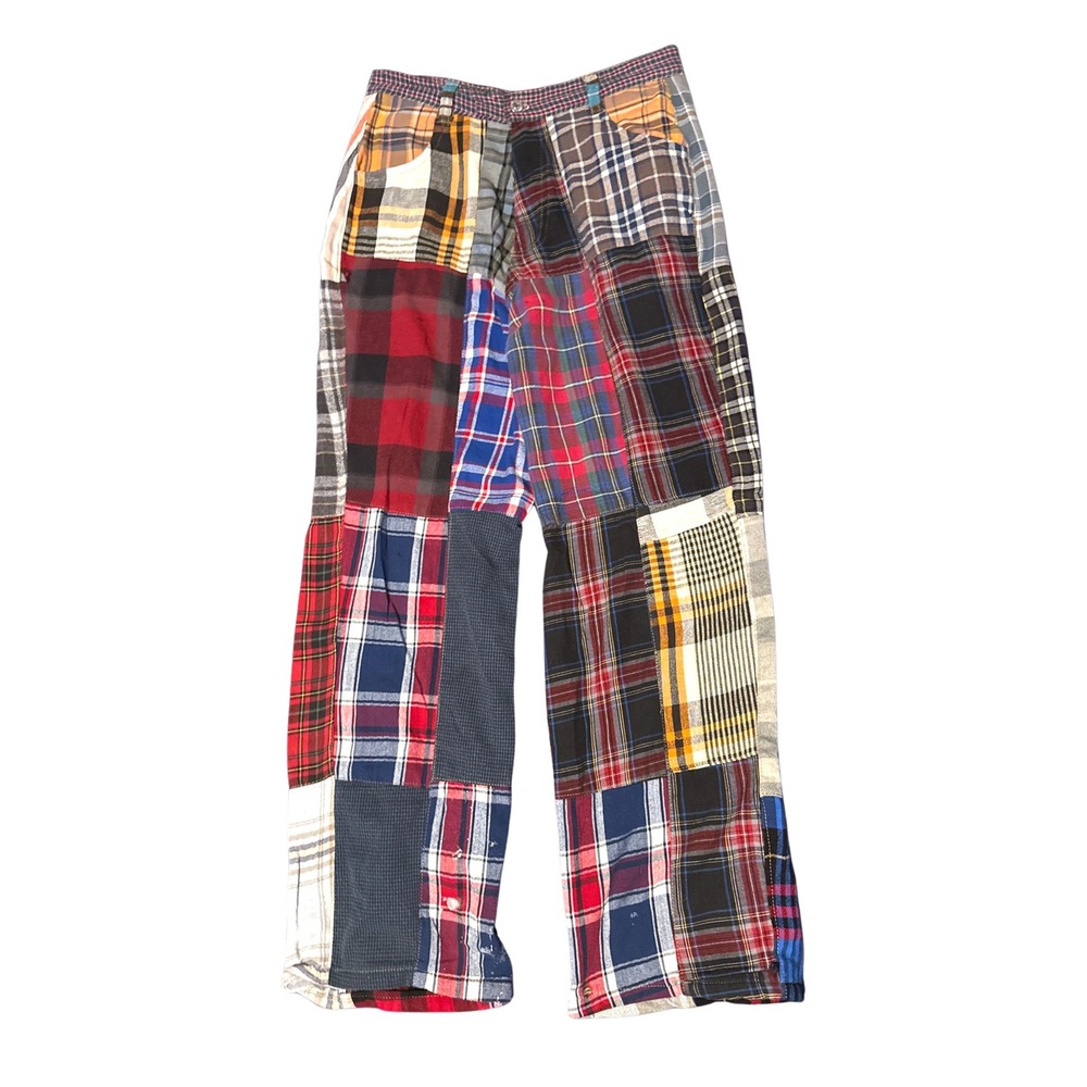 Vtg 90's Custom Patchwork Plaid Flannel Pants Relaxed Fit High Rise 31x30 grunge